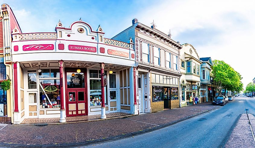 Panoramic view of Old Eureka downtown with shops 