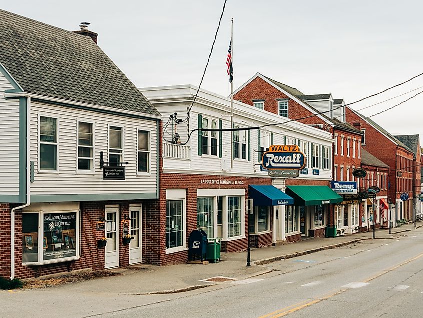 Buildings on Main Street in downtown Damariscotta, Maine