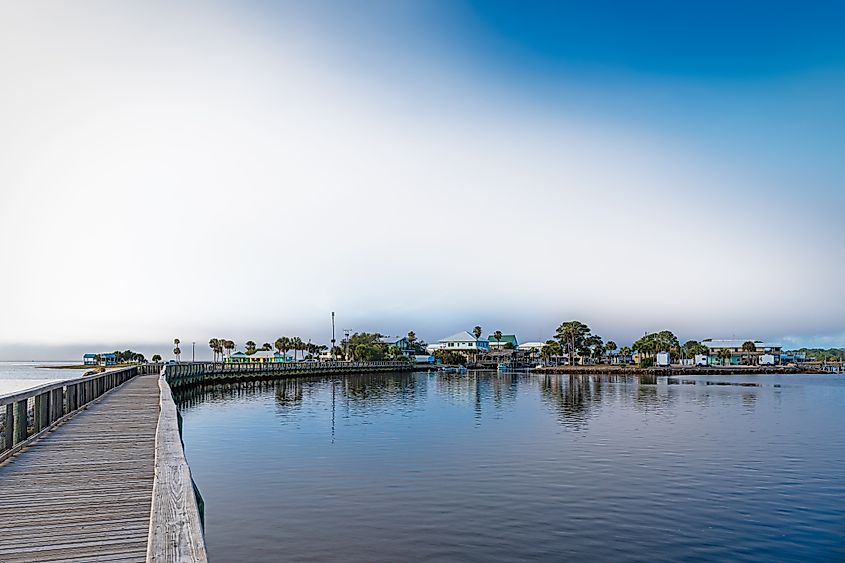 Fog bank rolling over the outpost town of Keaton Beach near Steinhatchee