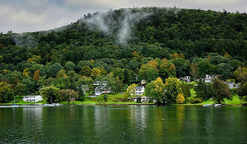 Homes along the shore of Ostego Lake, the source of the Susquehanna River.