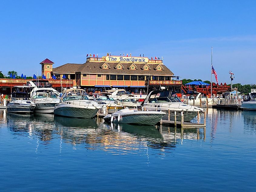 The waterfront area with the boat dock in Put-in-bay, Ohio