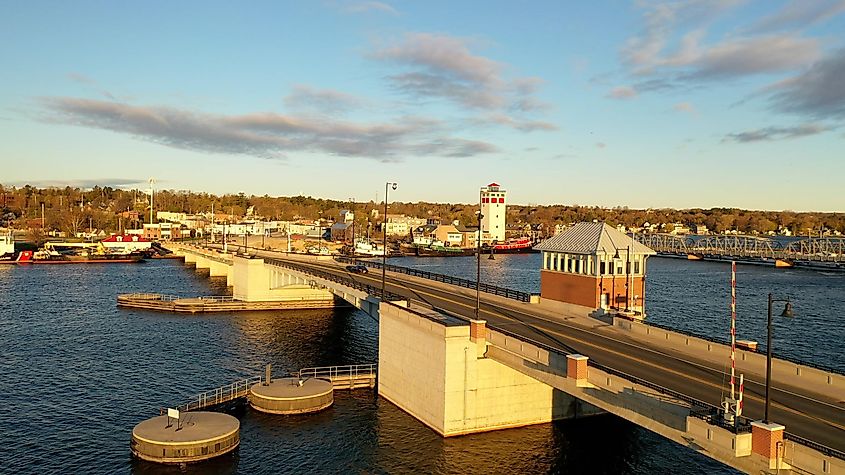 Aerial view of the bridge in Sturgeon Bay city in Door county, Wisconsin