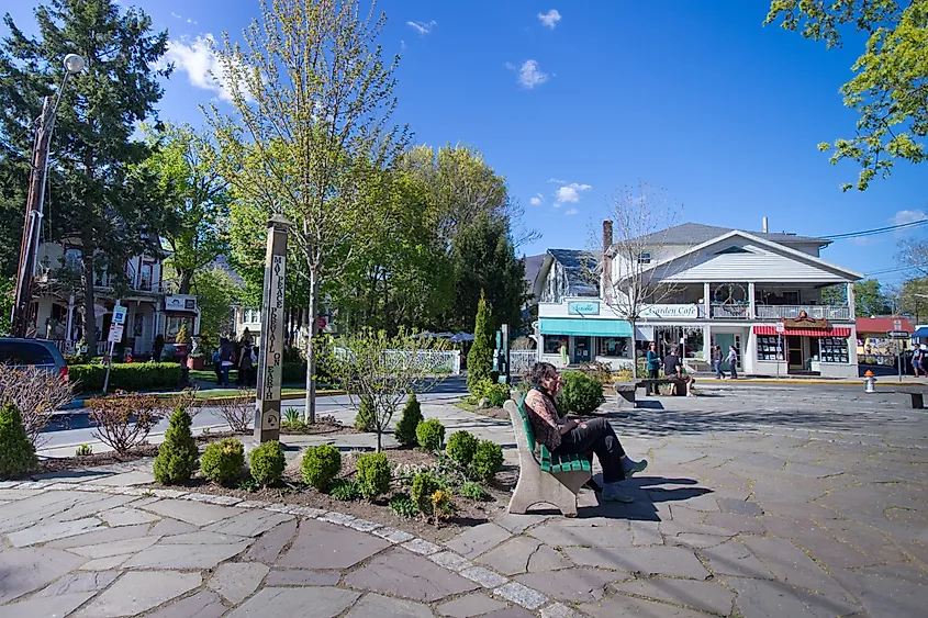 The town center of Woodstock, New York, in the Catskill Mountains.