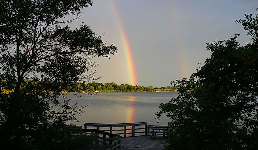 Early morning rainbow at Big Creek Lake, Polk City, Iowa