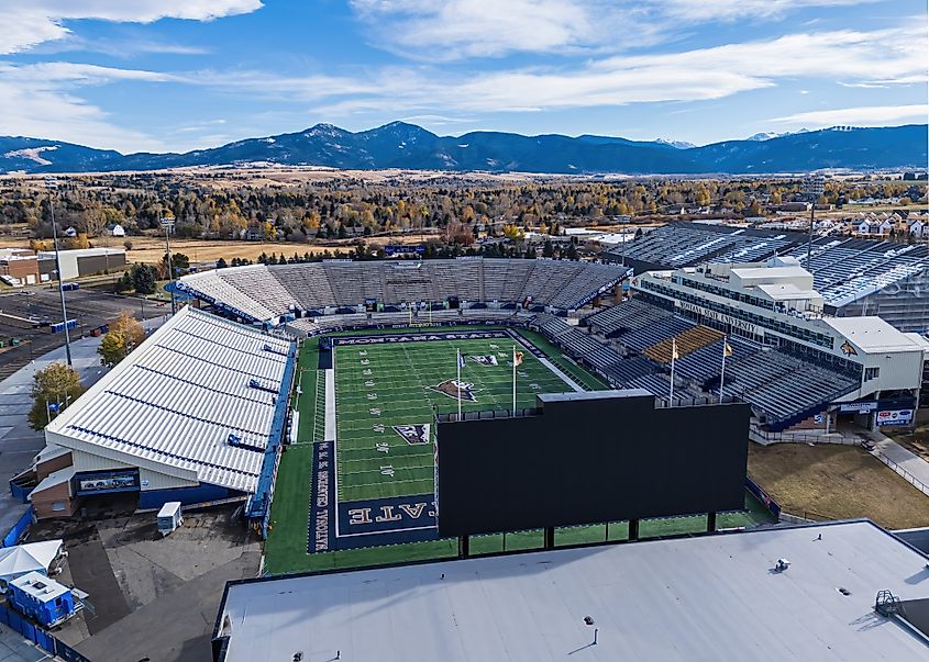  View of the Bobcat Stadium on the campus of Montana State University in Bozeman, Montana.