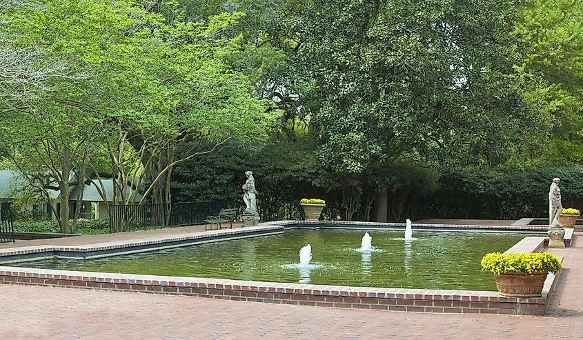 A pool and fountains at the Hopeland Gardens in Aiken, South Carolina.