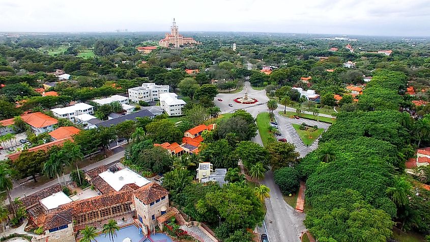 Aerial view of the town of Coral Gables.