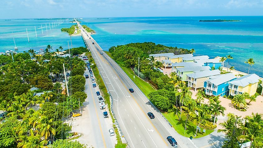 Road to the ocean in Florida Keys.