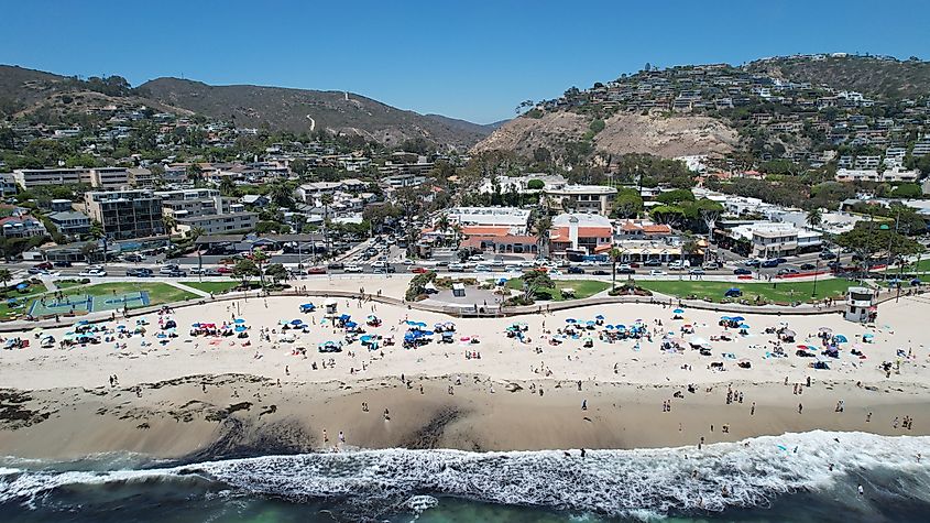 Drone photo of the picturesque Laguna Beach, California.