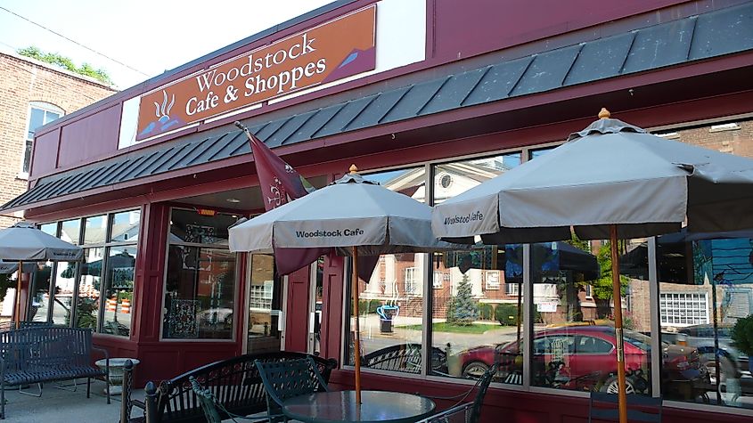 The Woodstock Cafe and Shoppes in Woodstock's historic district.