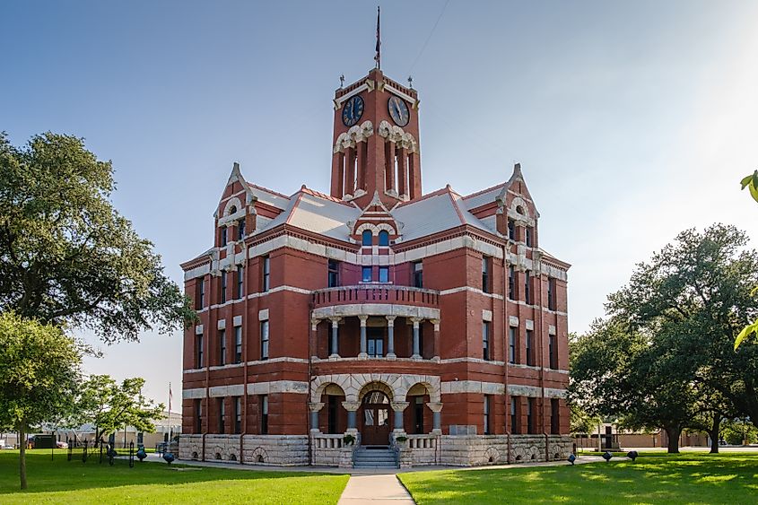 Town Square and Historic Lee County Courthouse in Giddings, Texas.