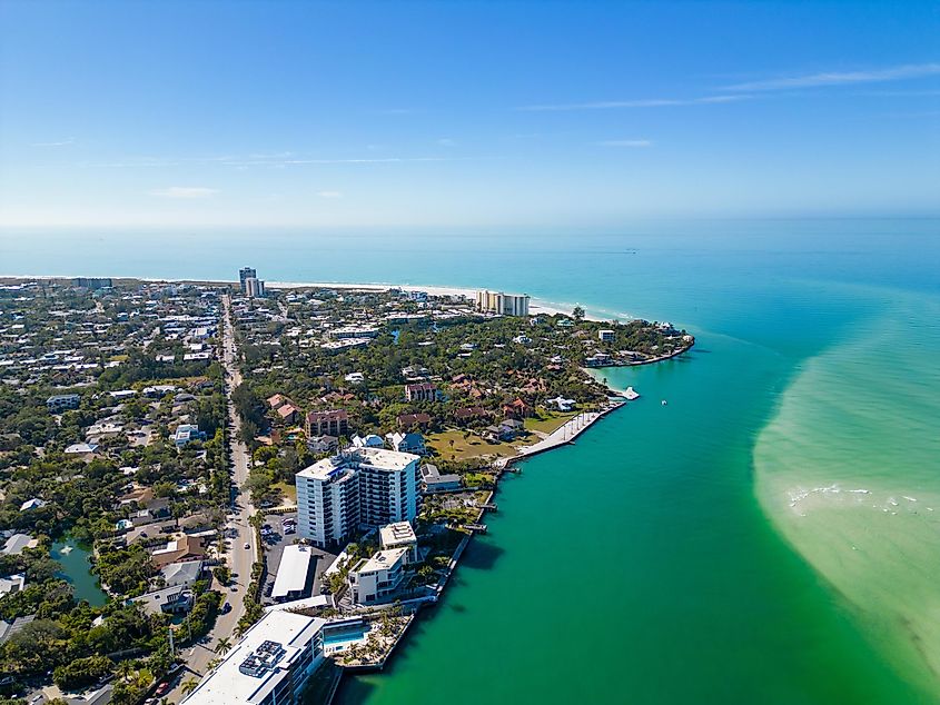 Aerial drone photo of Siesta Key Florida beach