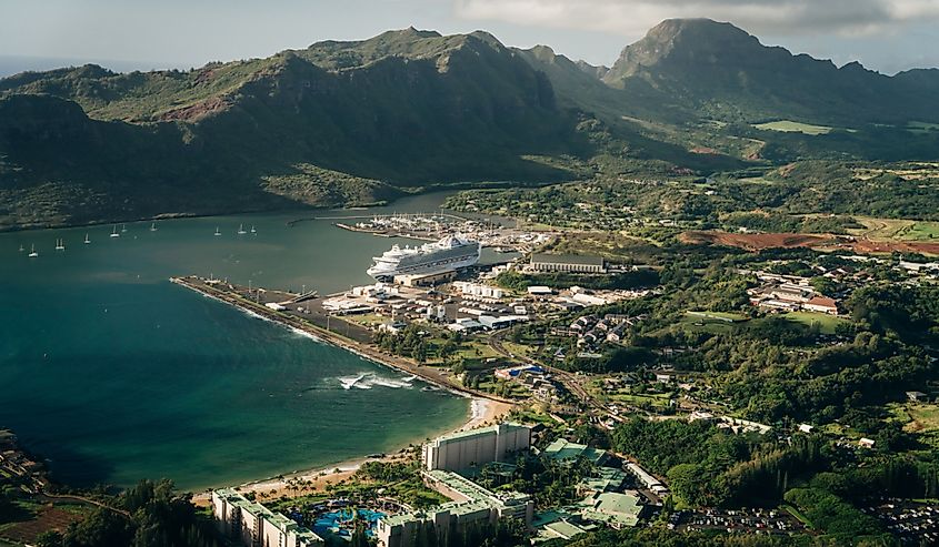 Aerial view of Nawiliwili Bay and Kalpaki Beach. 