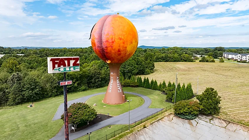 The Peachoid, a 135-foot water tower in Gaffney, South Carolina. 