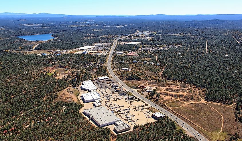 Above Show Low, Arizona and State Highway 260 with Pinetop-Lakeside in the distance.