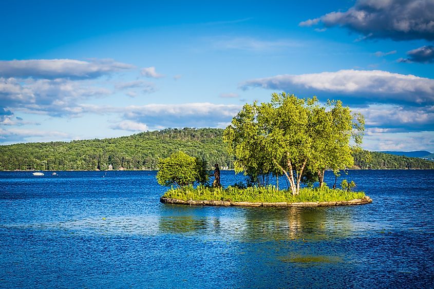 Statue of Chief Chocorua on an island in  Lake Winnipesaukee.