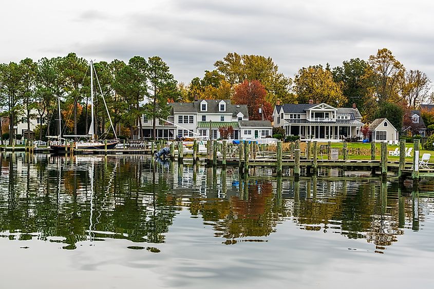 Waterfront homes along the harbor in St. Michaels, Maryland.