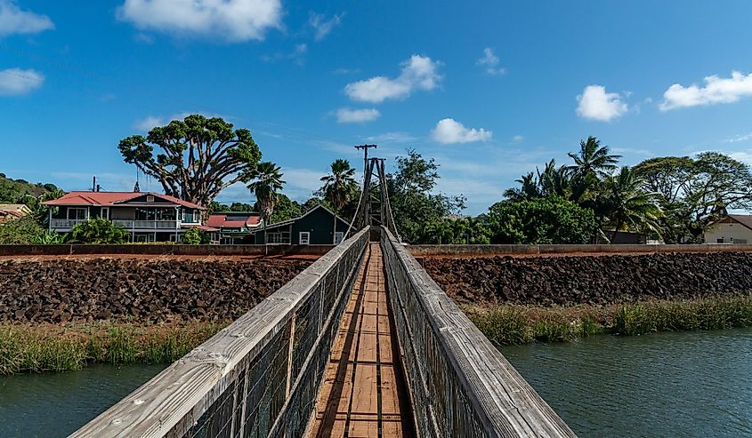 Shot of the Hanapepe Swinging Bridge in Kauai, Hawaii