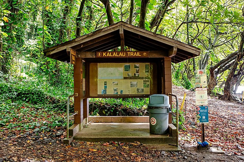 Trailhead entrance to the Kalalau Trail at Ha'ena State Park, Kauai, Hawaii