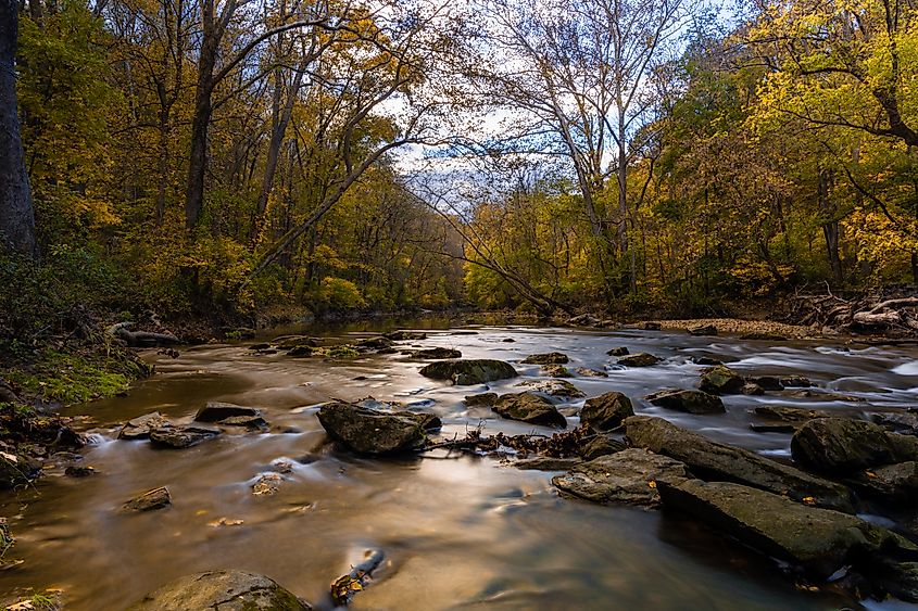 A river in White Clay Creek State Park in Newark, Delaware.