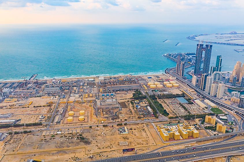An aerial view of an oil refinery in Dubai, UAE.