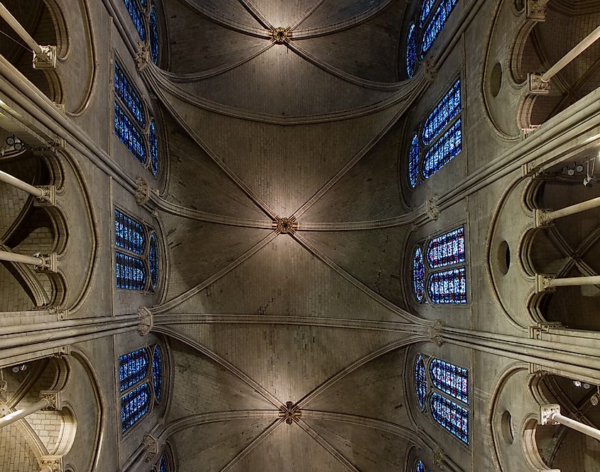 Gothic rib vault in the cathedral of Notre-Dame de Paris, France