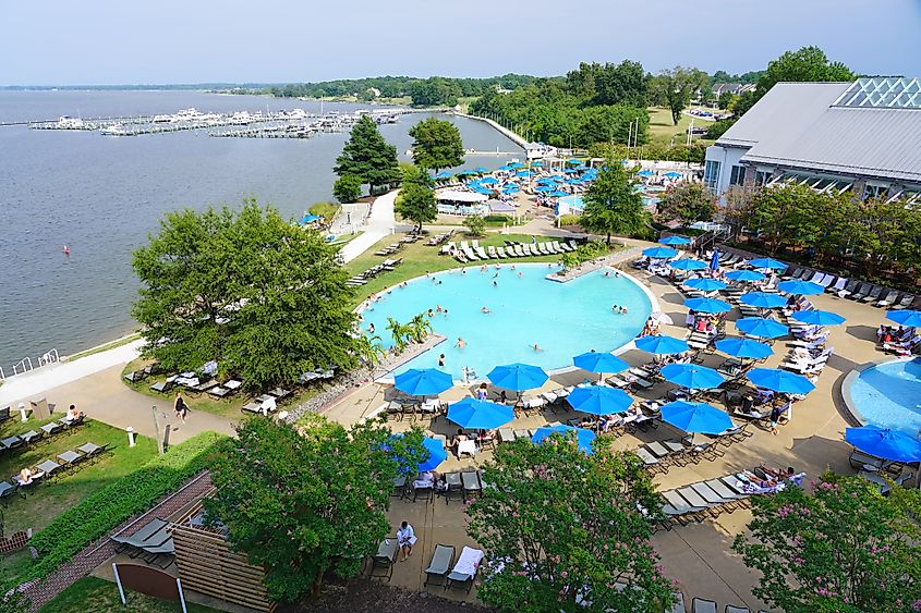 Aerial view of a resort in Cambridge, Maryland.
