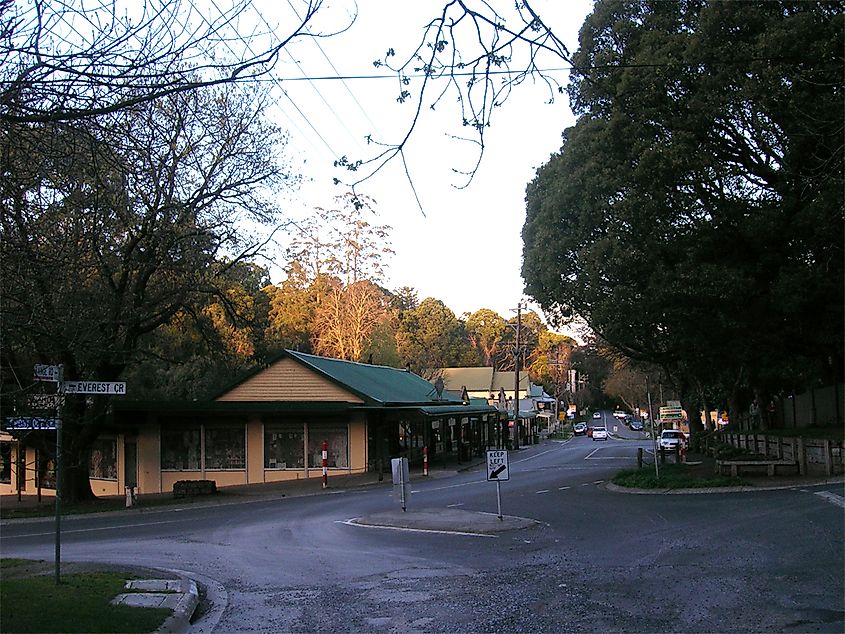 Main Street in Olinda, Victoria, Australia.