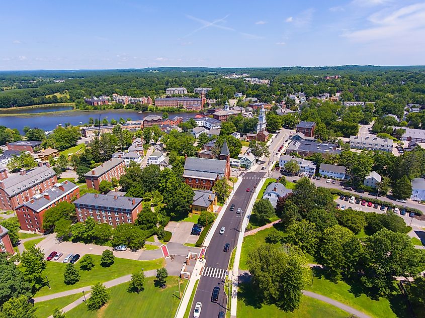 Aerial view of Front Street in Exeter, New Hampshire.