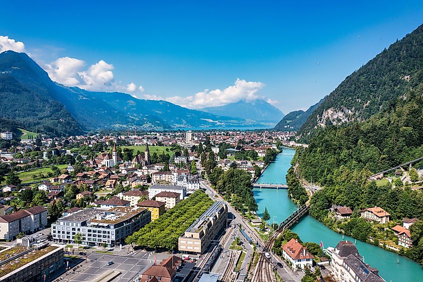 Aerial view of Interlaken in Switzerland.