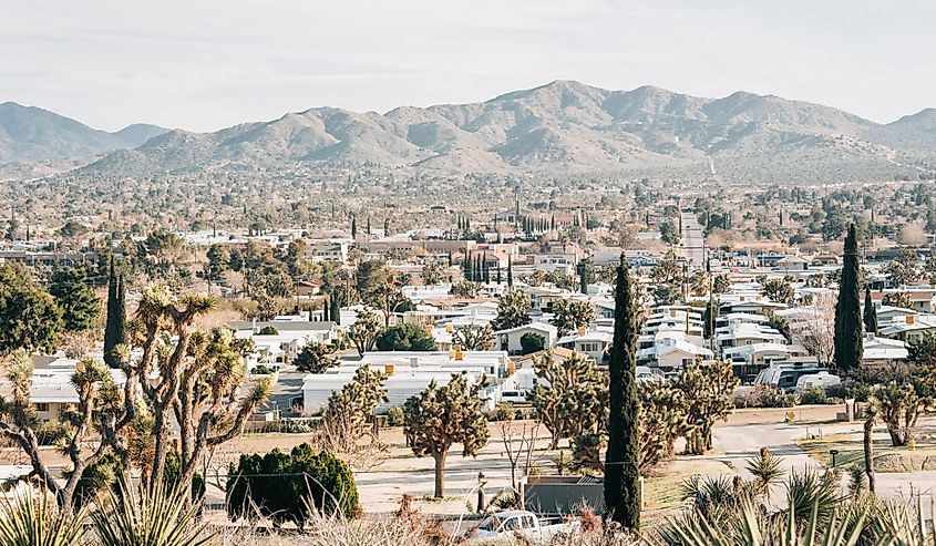 View of the desert town of Yucca Valley, California.