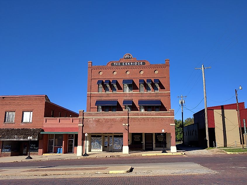 The historical Eskridge Hotel in Wynnewood, Oklahoma.