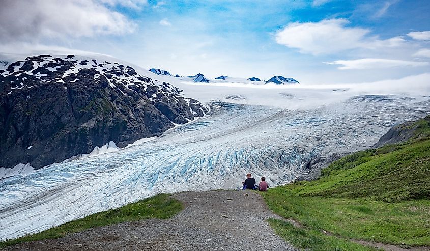 Father and son hiking at Exit Glacier, Kenai Fjords National Park, Alaska