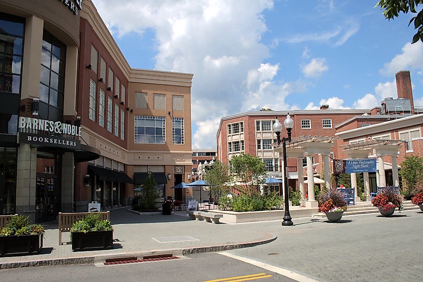 Outside the library at Blue Back Square in West Hartford, Connecticut. 