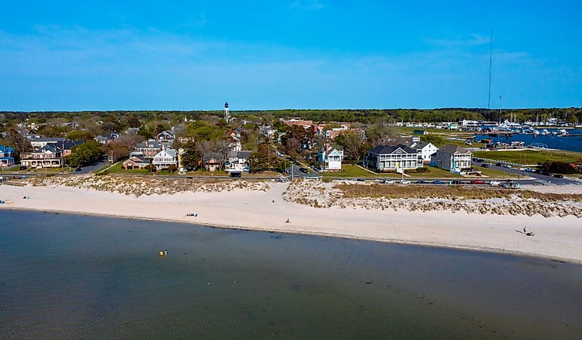 Aerial View of Beach Homes in Cape Charles Virginia Seen from the Chesapeake Bay