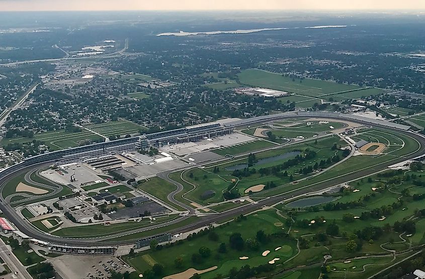Aerial view of Indianapolis Motor Speedway looking northwest.