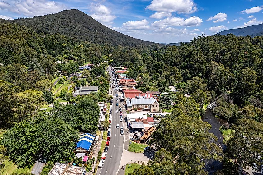 Aerial view of Warburton, Victoria, Australia