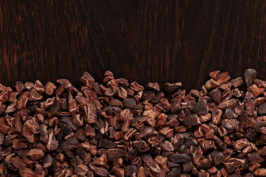 Cocoa nibs on a wooden board