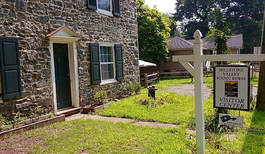 The historic bridgetender's house that currently serves as the visitor center to the Millstone Valley Scenic Byway in Delaware and Raritan Canal State Park