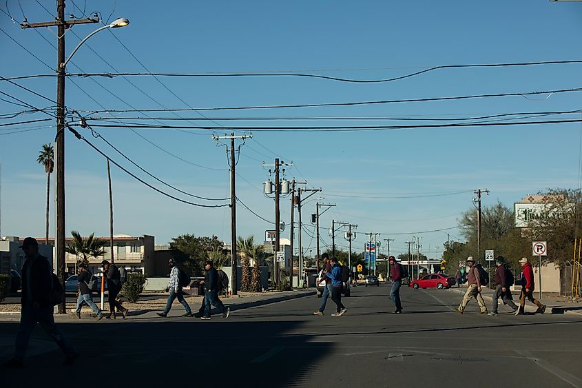 People walking around in San Luis, Arizona.