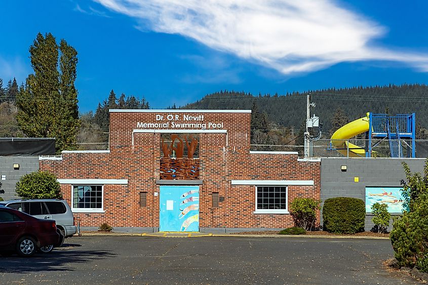 A pool building in Raymond, Washington.