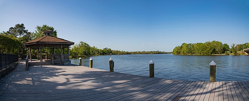 View of a wooden dock in the town of Milton, Florida