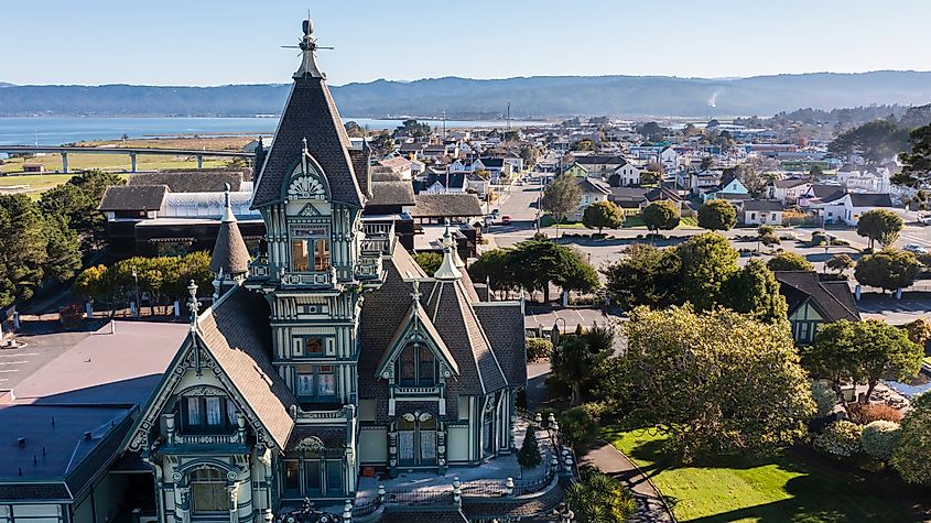 Morning light shines on the historic downtown of Eureka, California.