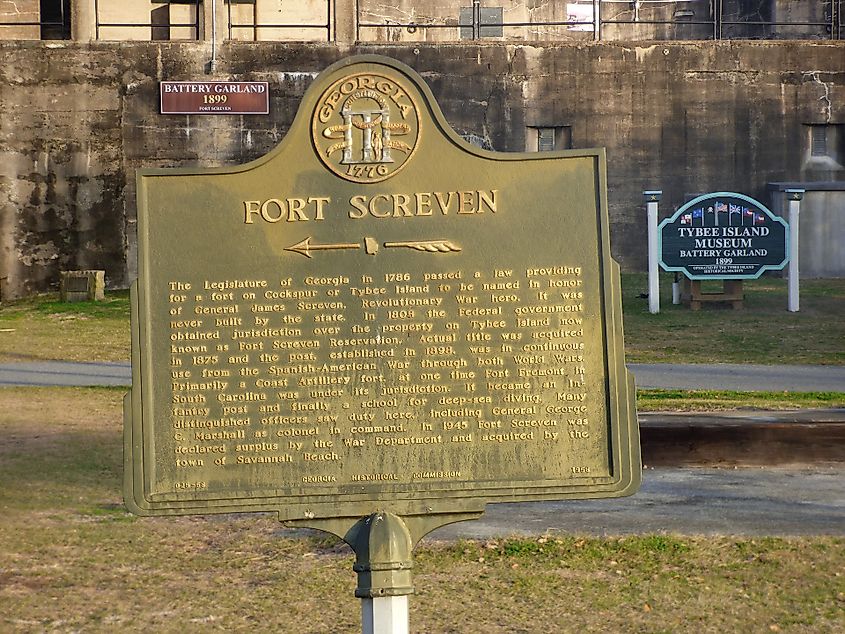 Historic plaque denoting Fort Screven.