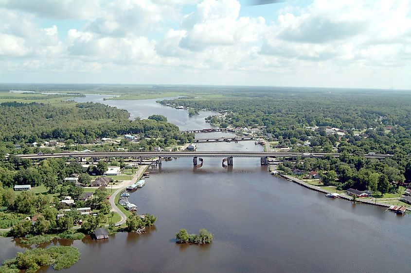 Aerial view of Des Allemands in Louisiana.