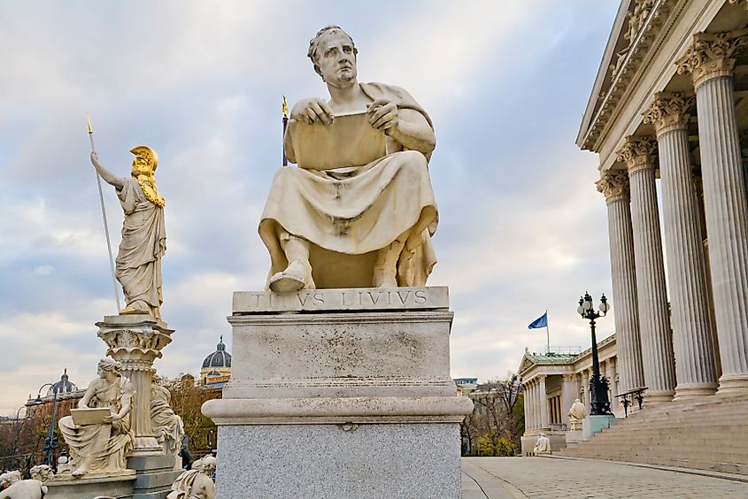 Sculpture of Titus Livius Patavinus (Livy) outside the Austrian Parliament in Vienna, Austria.