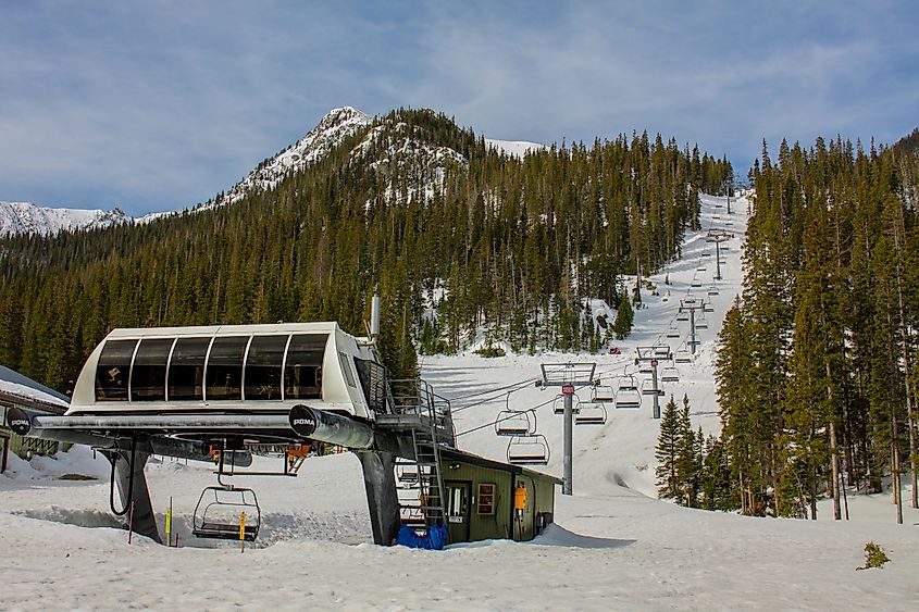 Empty chairlift in Taos Ski Valley in Taos, New Mexico
