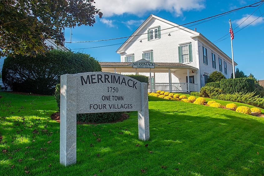 Merrimack town hall on 49 Baboosic Lake Rd in Merrimack, New Hampshire, USA.