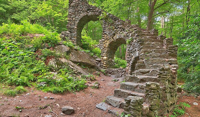 Castle staircase ruins from Madame Sherri Forest in West Chesterfield, New Hampshire