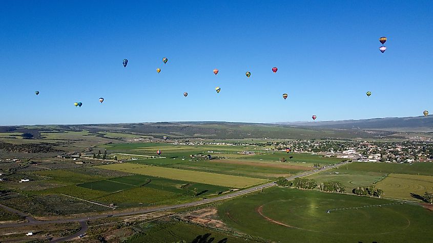 Aerial view of Panguitch, Utah, during the Valley Balloon Rally.